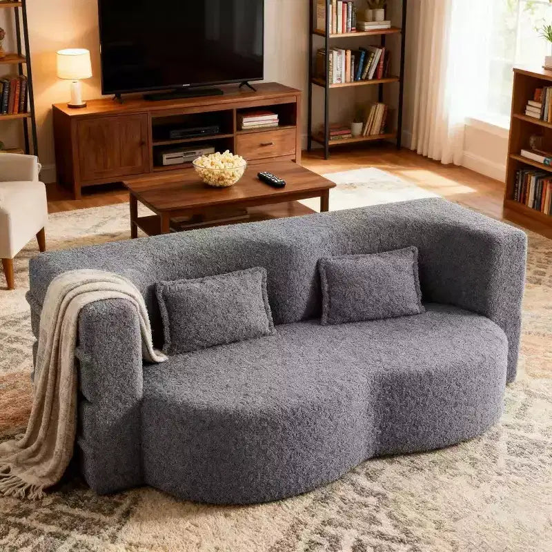 Canapé-lit convertible Boucle Homy Casa avec design incurvé et coussins moelleux, pour salon ou chambre d'amis