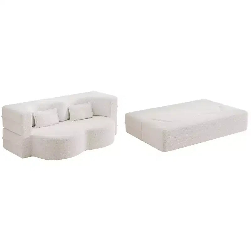 Canapé-lit convertible Boucle Homy Casa avec design incurvé et coussins moelleux, pour salon ou chambre d'amis