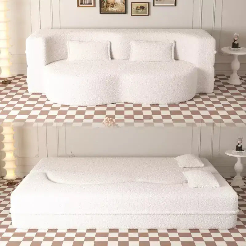 Canapé-lit convertible Boucle Homy Casa avec design incurvé et coussins moelleux, pour salon ou chambre d'amis