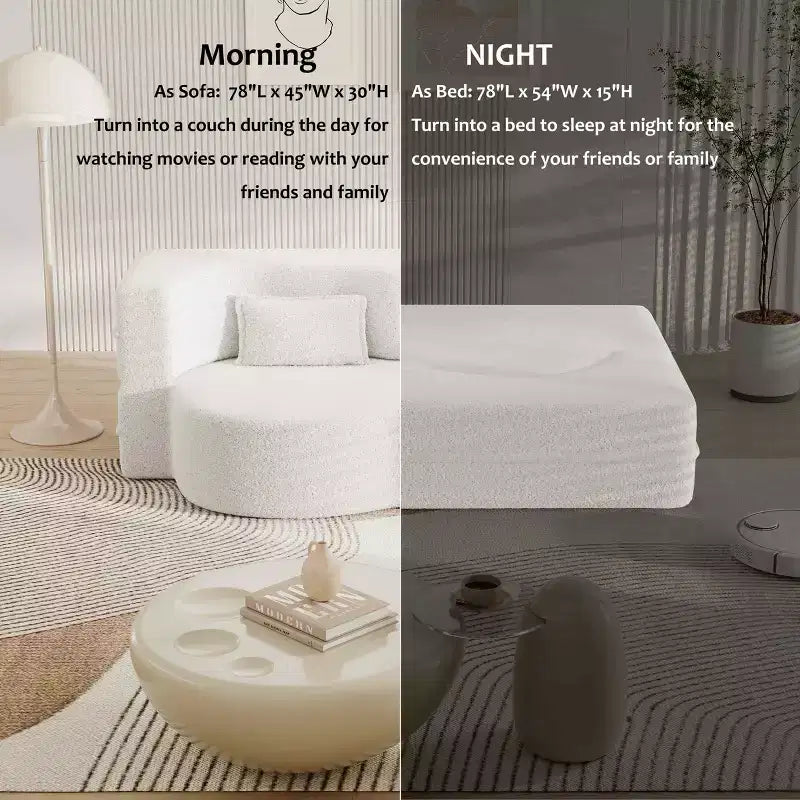 Canapé-lit convertible Boucle Homy Casa avec design incurvé et coussins moelleux, pour salon ou chambre d'amis