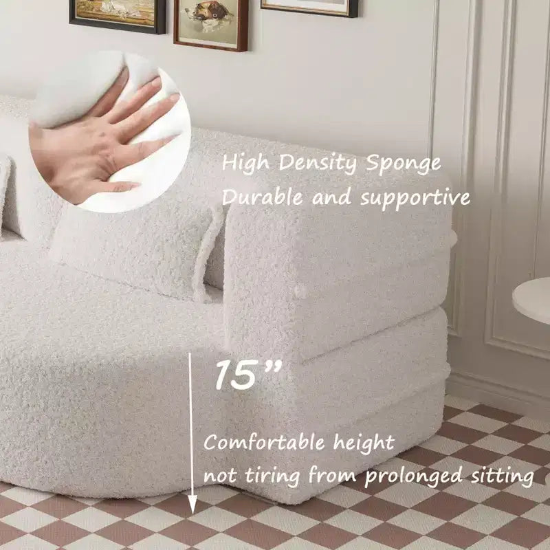 Canapé-lit convertible Boucle Homy Casa avec design incurvé et coussins moelleux, pour salon ou chambre d'amis