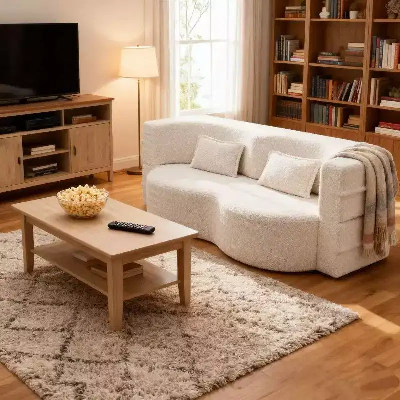 Canapé-lit convertible Boucle Homy Casa avec design incurvé et coussins moelleux, pour salon ou chambre d'amis