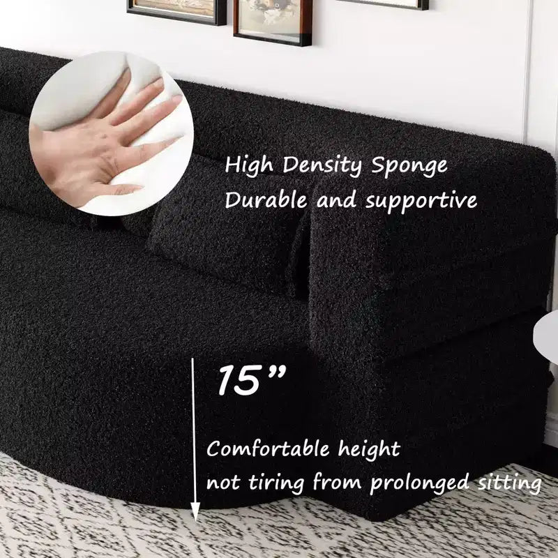 Canapé-lit convertible Boucle Homy Casa avec design incurvé et coussins moelleux, pour salon ou chambre d'amis