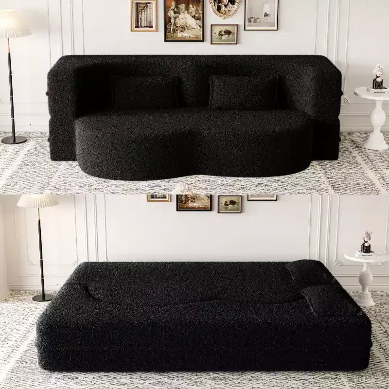 Canapé-lit convertible Boucle Homy Casa avec design incurvé et coussins moelleux, pour salon ou chambre d'amis