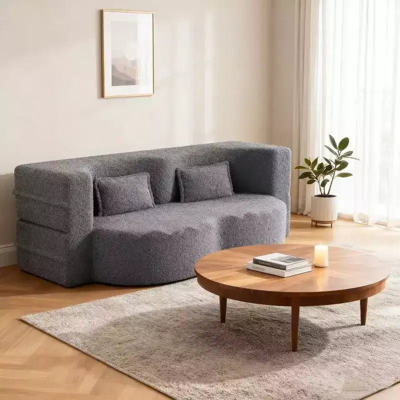 Canapé-lit convertible Boucle Homy Casa avec design incurvé et coussins moelleux, pour salon ou chambre d'amis
