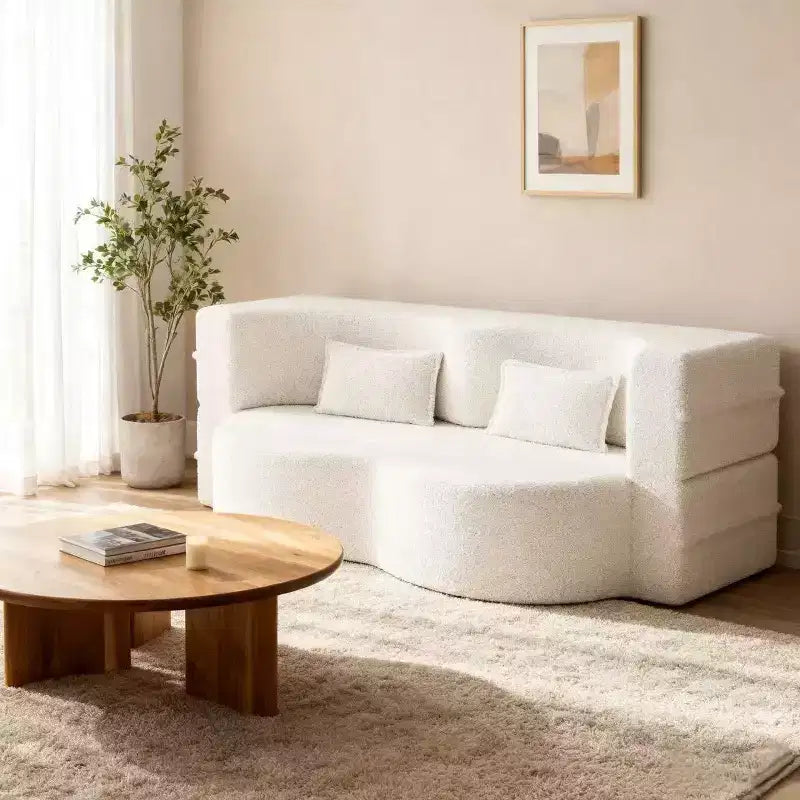 Canapé-lit convertible Boucle Homy Casa avec design incurvé et coussins moelleux, pour salon ou chambre d'amis
