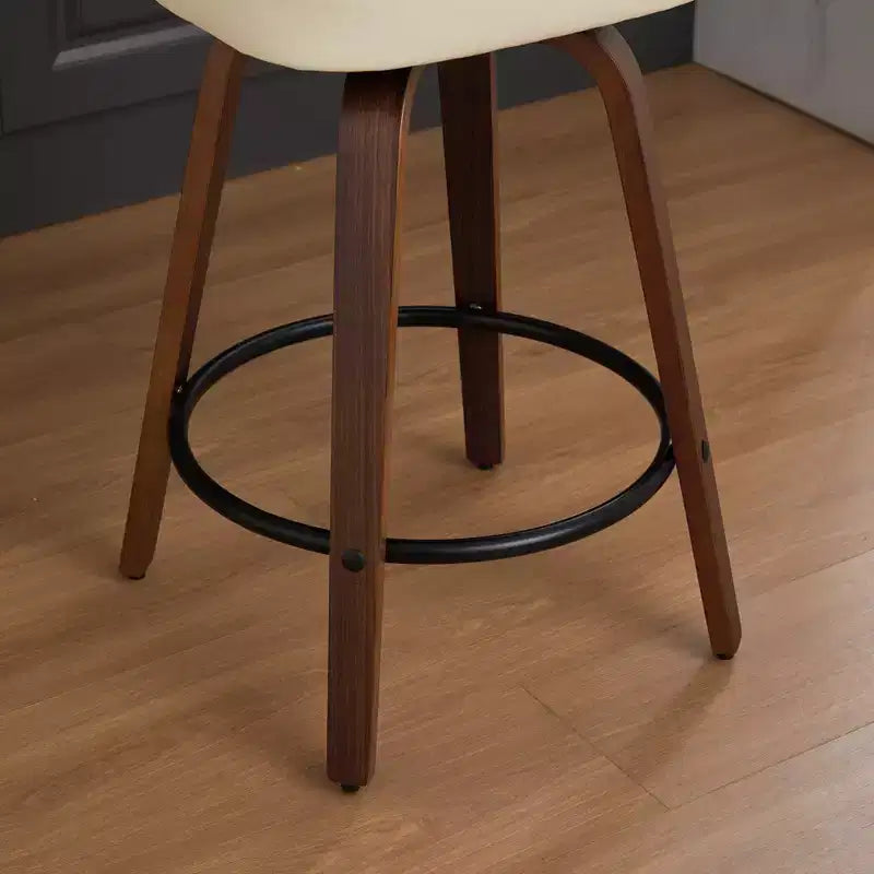 Homy Casa - Ensemble de 3 tabourets de bar pivotants à hauteur de comptoir, dossier en rotin avec assise rembourrée, pieds en bois de noyer, hauteur d'assise de 65 cm