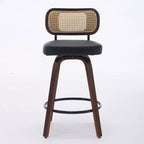 Homy Casa - Ensemble de 3 tabourets de bar pivotants à hauteur de comptoir, dossier en rotin avec assise rembourrée, pieds en bois de noyer, hauteur d'assise de 65 cm