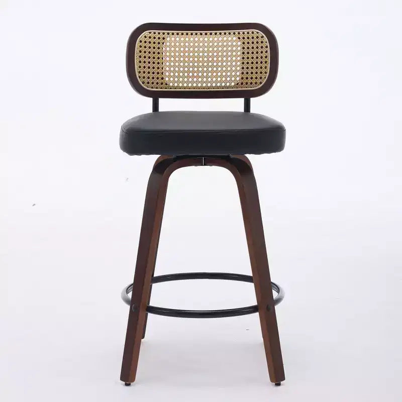 Homy Casa - Ensemble de 3 tabourets de bar pivotants à hauteur de comptoir, dossier en rotin avec assise rembourrée, pieds en bois de noyer, hauteur d'assise de 65 cm
