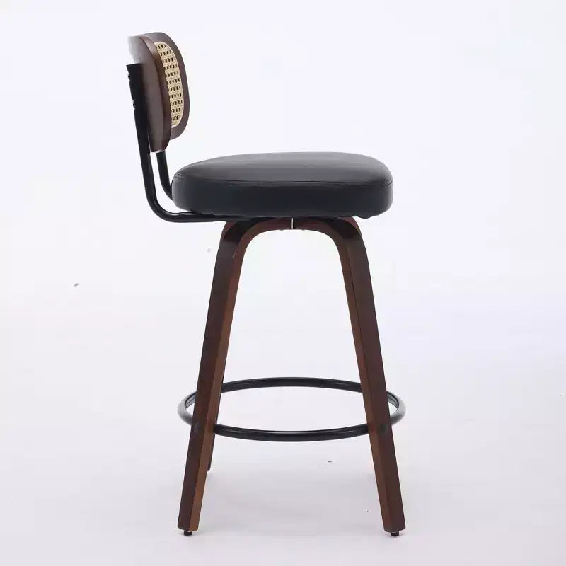 Homy Casa - Ensemble de 3 tabourets de bar pivotants à hauteur de comptoir, dossier en rotin avec assise rembourrée, pieds en bois de noyer, hauteur d'assise de 65 cm