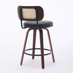 Homy Casa - Ensemble de 3 tabourets de bar pivotants à hauteur de comptoir, dossier en rotin avec assise rembourrée, pieds en bois de noyer, hauteur d'assise de 65 cm