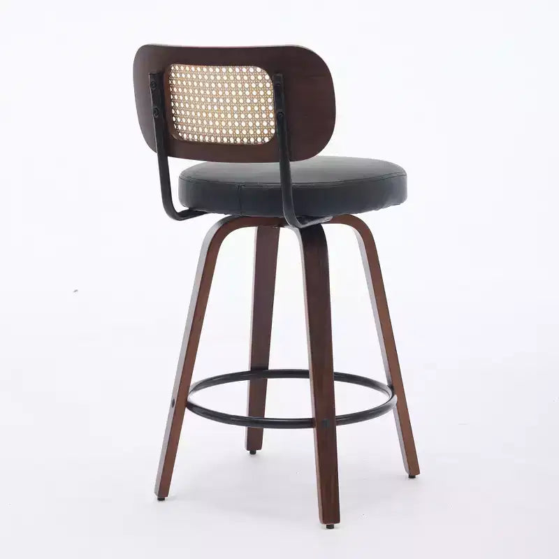 Homy Casa - Ensemble de 3 tabourets de bar pivotants à hauteur de comptoir, dossier en rotin avec assise rembourrée, pieds en bois de noyer, hauteur d'assise de 65 cm
