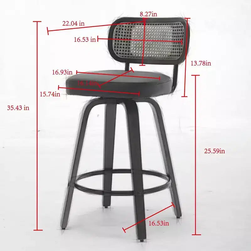 Homy Casa - Ensemble de 3 tabourets de bar pivotants à hauteur de comptoir, dossier en rotin avec assise rembourrée, pieds en bois de noyer, hauteur d'assise de 65 cm