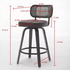 Homy Casa - Ensemble de 3 tabourets de bar pivotants à hauteur de comptoir, dossier en rotin avec assise rembourrée, pieds en bois de noyer, hauteur d'assise de 65 cm