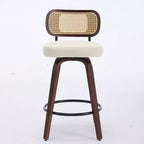 Homy Casa - Ensemble de 3 tabourets de bar pivotants à hauteur de comptoir, dossier en rotin avec assise rembourrée, pieds en bois de noyer, hauteur d'assise de 65 cm