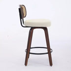 Homy Casa - Ensemble de 3 tabourets de bar pivotants à hauteur de comptoir, dossier en rotin avec assise rembourrée, pieds en bois de noyer, hauteur d'assise de 65 cm