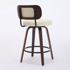 Homy Casa - Ensemble de 3 tabourets de bar pivotants à hauteur de comptoir, dossier en rotin avec assise rembourrée, pieds en bois de noyer, hauteur d'assise de 65 cm