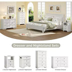 Commode haute VINGLI avec 5 tiroirs, commode en bois blanc pour chambre à coucher
