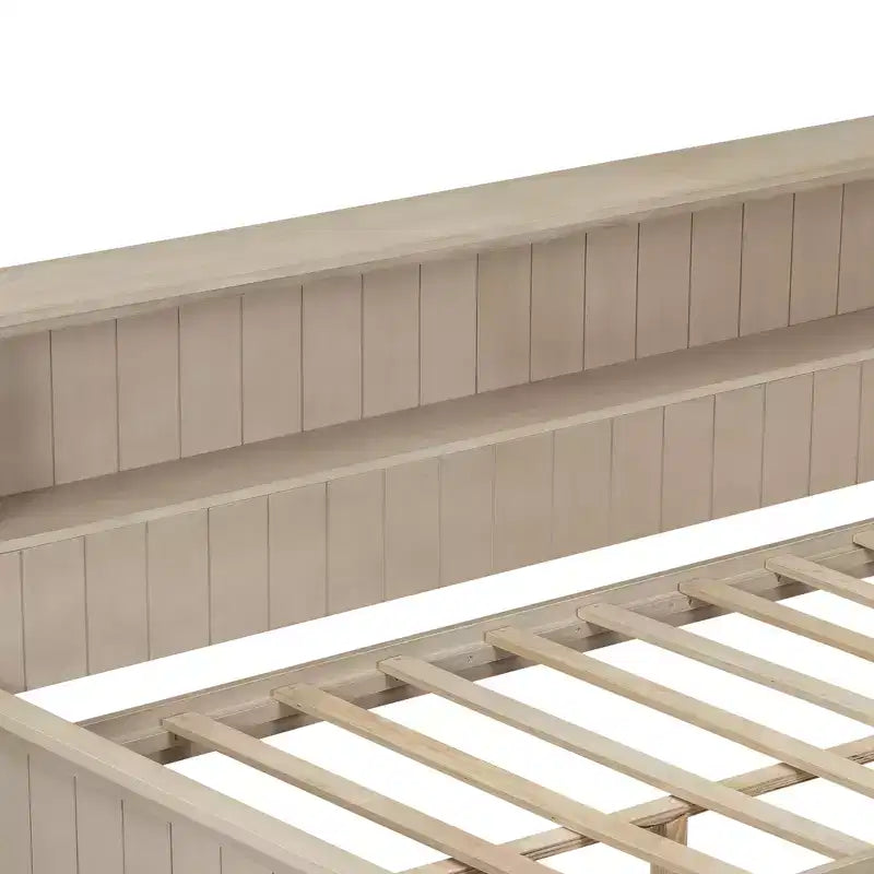 Lit banquette de rangement en bois, cadre de lit plateforme avec étagères et 3 tiroirs et portes coulissantes, lit d'angle en L avec rangements, blanc antique