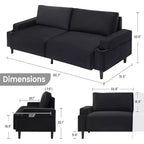 Canapé moderne causeuse de 206 cm, petits canapés avec porte-gobelet et sac de rangement, 3 places assises profondes avec coussins moelleux et cadre robuste pour bureau à domicile