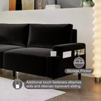 Canapé moderne causeuse de 206 cm, petits canapés avec porte-gobelet et sac de rangement, 3 places assises profondes avec coussins moelleux et cadre robuste pour bureau à domicile