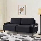 Canapé moderne causeuse de 206 cm, petits canapés avec porte-gobelet et sac de rangement, 3 places assises profondes avec coussins moelleux et cadre robuste pour bureau à domicile
