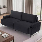 Canapé moderne causeuse de 206 cm, petits canapés avec porte-gobelet et sac de rangement, 3 places assises profondes avec coussins moelleux et cadre robuste pour bureau à domicile