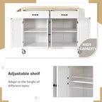 Îlot de cuisine moderne Okak avec abattant et étagères réglables, chariot de cuisine roulant avec roues et tiroirs, table à manger pliante avec armoire de rangement