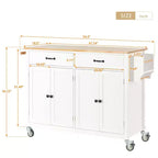 Îlot de cuisine moderne Okak avec abattant et étagères réglables, chariot de cuisine roulant avec roues et tiroirs, table à manger pliante avec armoire de rangement