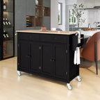 Îlot de cuisine moderne Okak avec abattant et étagères réglables, chariot de cuisine roulant avec roues et tiroirs, table à manger pliante avec armoire de rangement