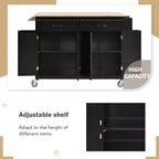 Îlot de cuisine moderne Okak avec abattant et étagères réglables, chariot de cuisine roulant avec roues et tiroirs, table à manger pliante avec armoire de rangement