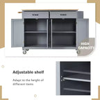 Îlot de cuisine moderne Okak avec abattant et étagères réglables, chariot de cuisine roulant avec roues et tiroirs, table à manger pliante avec armoire de rangement