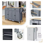 Îlot de cuisine moderne Okak avec abattant et étagères réglables, chariot de cuisine roulant avec roues et tiroirs, table à manger pliante avec armoire de rangement