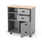 Desserte de cuisine moderne Okak avec plan de travail en bois massif, porte-serviettes et roulettes, meuble de rangement mobile pour cuisine, salle à manger