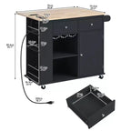 Îlot de cuisine moderne Okak avec abattant et étagères réglables, chariot de cuisine roulant avec étagères et tiroirs, table de salle à manger pliante avec armoire de rangement