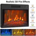 Meuble TV de cheminée de 67 pouces avec cheminée électrique de 23 pouces, effet de flamme 3D, luminosité réglable, télécommande, étagères ouvertes et espace de rangement