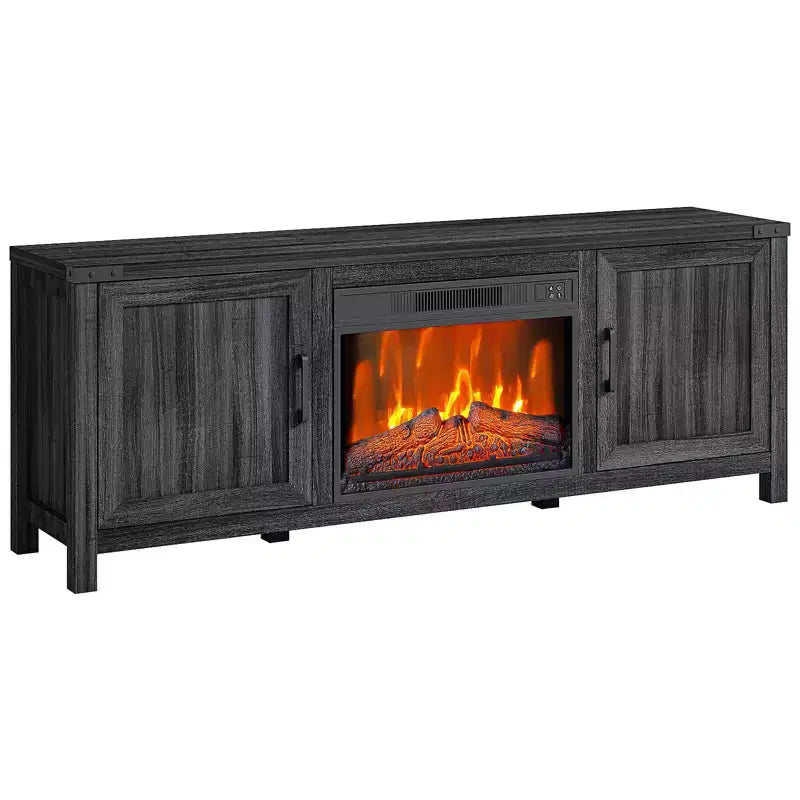 Meuble TV de cheminée de 67 pouces avec cheminée électrique de 23 pouces, effet de flamme 3D, luminosité réglable, télécommande, étagères ouvertes et espace de rangement