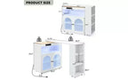 JVNOXK - Îlot de cuisine roulant extensible avec éclairage LED, prises de courant et panneaux en verre dépoli à double porte, blanc
