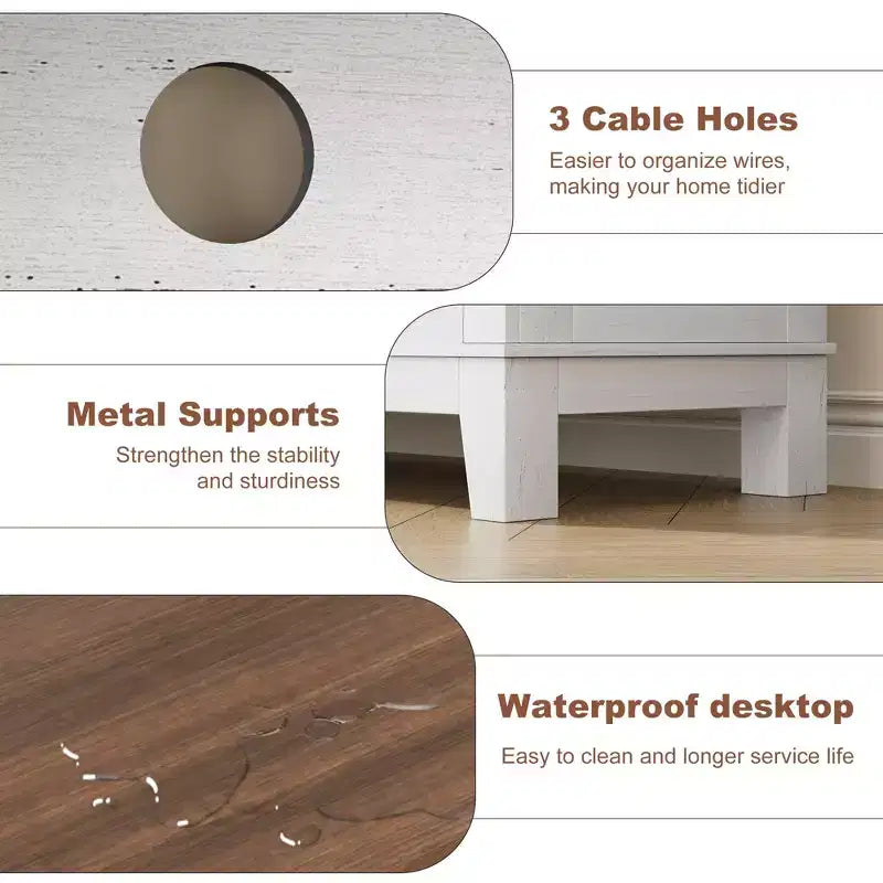 Meuble TV avec étagères réglables, Meuble TV de style ferme avec portes d'armoire, pour salon, chambre à coucher