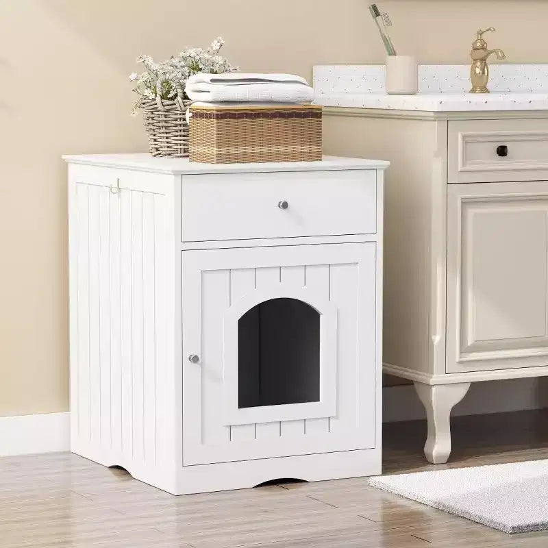 Meuble de litière pour chat avec tiroirs, meuble cache-litière, station de toilettage en bois pour chats pour chambres et salons