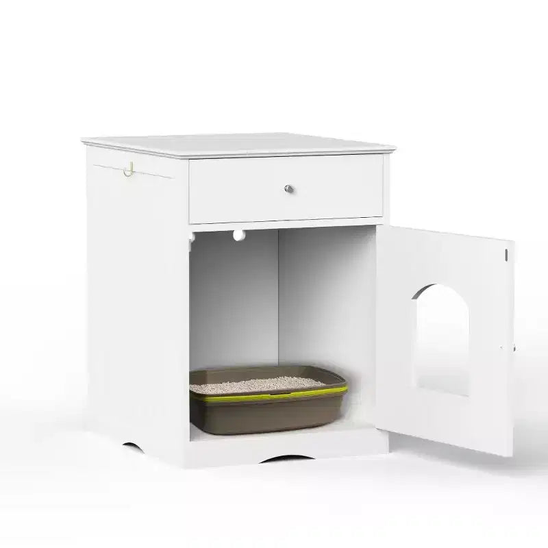 Meuble de litière pour chat avec tiroirs, meuble cache-litière, station de toilettage en bois pour chats pour chambres et salons