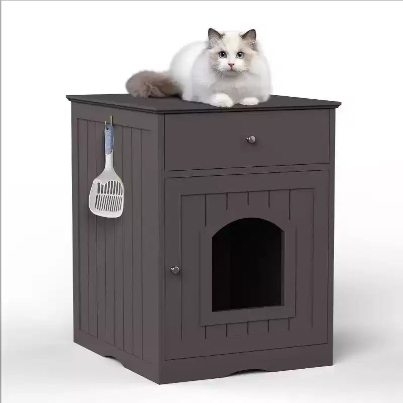 Meuble de litière pour chat avec tiroirs, meuble cache-litière, station de toilettage en bois pour chats pour chambres et salons