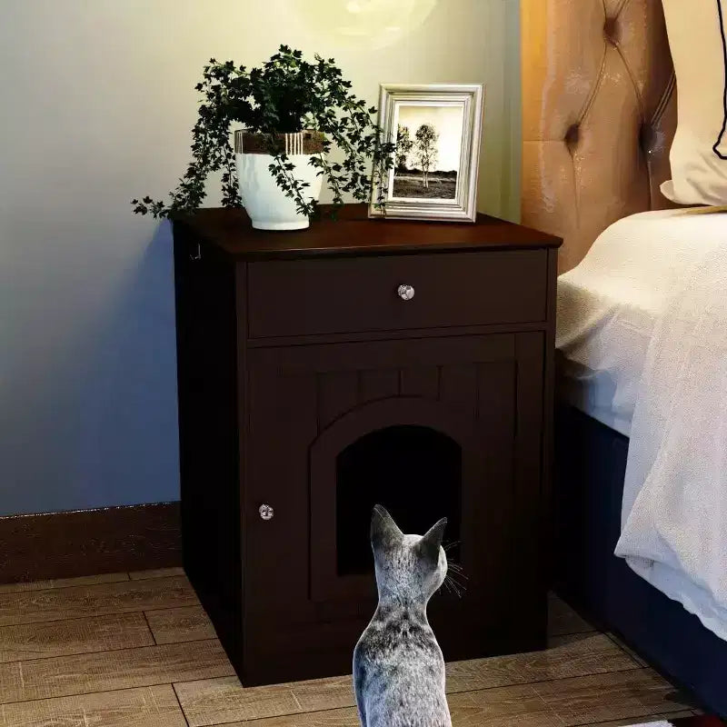 Meuble de litière pour chat avec tiroirs, meuble cache-litière, station de toilettage en bois pour chats pour chambres et salons