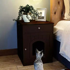 Meuble de litière pour chat avec tiroirs, meuble cache-litière, station de toilettage en bois pour chats pour chambres et salons