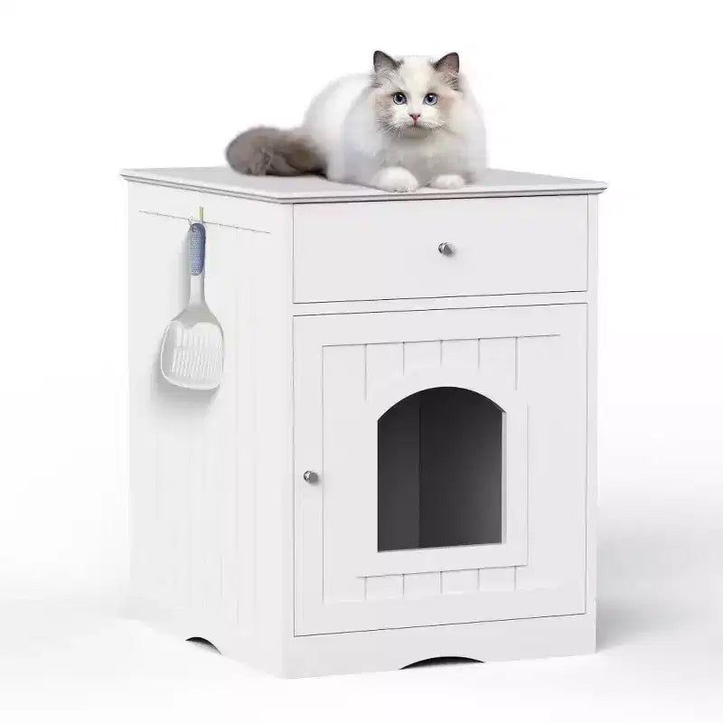 Meuble de litière pour chat avec tiroirs, meuble cache-litière, station de toilettage en bois pour chats pour chambres et salons