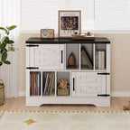 CuisinSmart Meuble tourne-disque 99 cm avec rangement vinyle, meuble de rangement pour disques vinyles avec 2 portes de grange, jusqu'à 450 albums pour salon et salle de musique