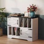 CuisinSmart Meuble tourne-disque 99 cm avec rangement vinyle, meuble de rangement pour disques vinyles avec 2 portes de grange, jusqu'à 450 albums pour salon et salle de musique