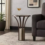 Table d'appoint, guéridon ou table de chevet pour la maison – Plateau élégant en marbre avec piédestal cylindrique en pierre pour grands ou petits espaces – Bronze et cuivre 24