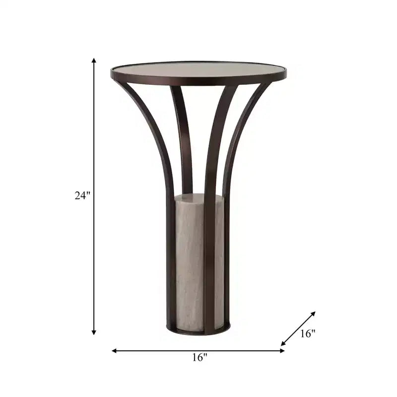 Table d'appoint, guéridon ou table de chevet pour la maison – Plateau élégant en marbre avec piédestal cylindrique en pierre pour grands ou petits espaces – Bronze et cuivre 24