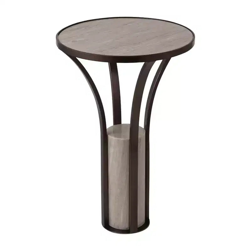 Table d'appoint, guéridon ou table de chevet pour la maison – Plateau élégant en marbre avec piédestal cylindrique en pierre pour grands ou petits espaces – Bronze et cuivre 24